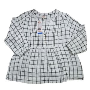 Wrangler Women's Plaid 3/4 Sleeves Blouse in White, Size L. NWT!